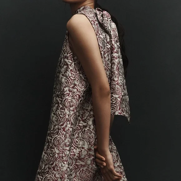 Sunday in Brooklyn Brocade Mini Dress in Cream and Red - Picture 3 of 3